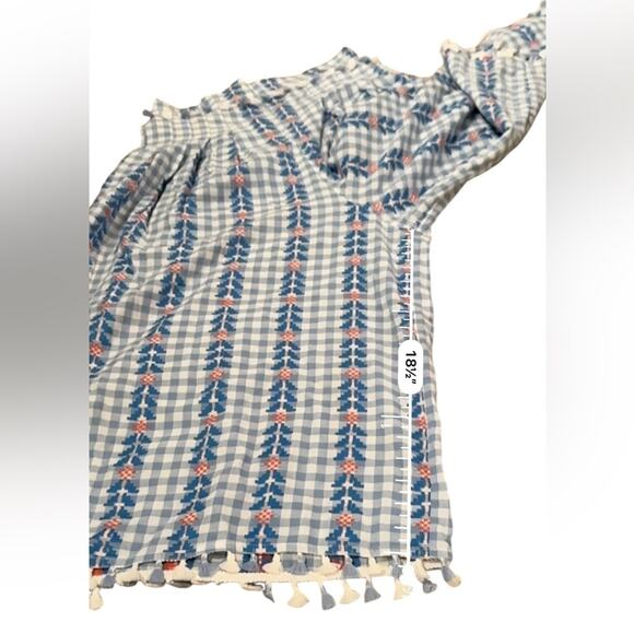 DoDo Bar Or Fernanda Wide Leg Gingham Embroidered Tassel High Rise Pants Sz L - Picture 12 of 13